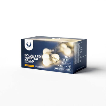 String Light Solar LED FROSTED BALLS SFB61 6,5m 30 bumbiņas silti baltas ar 8 programmām cena un informācija | Ziemassvētku lampiņas, LED virtenes | 220.lv