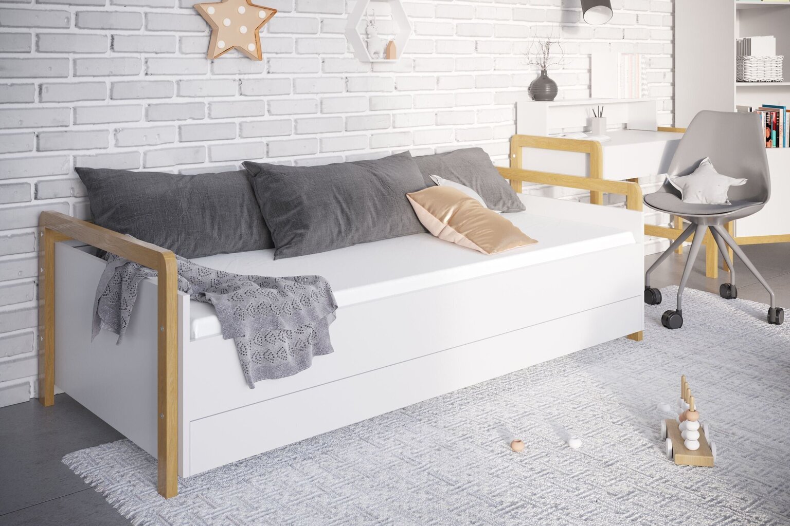 Bērnu kušete ar matraci Kocot Kids Victor, 80x180 cm, balta cena un informācija | Bērnu gultas | 220.lv