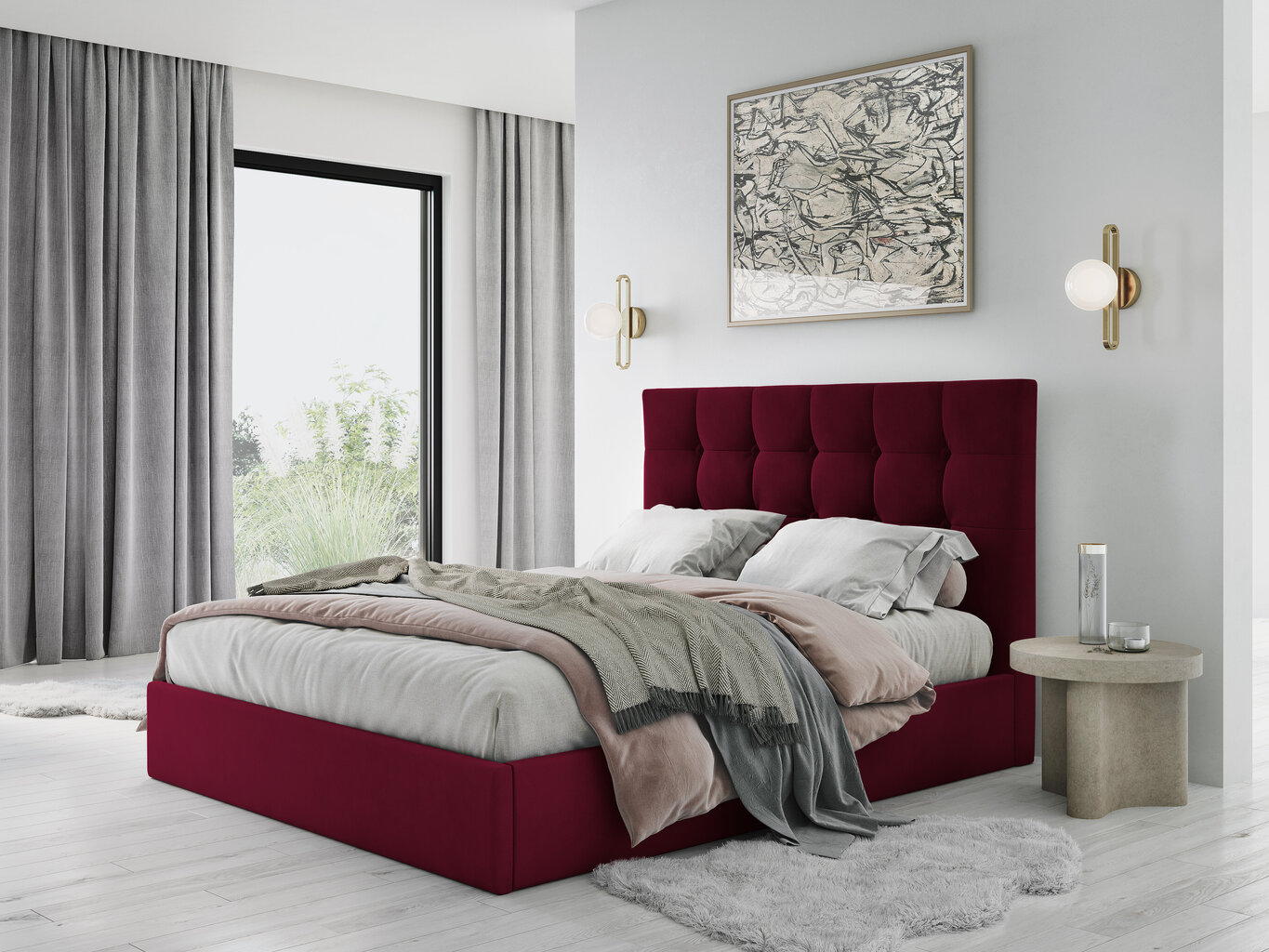 Velūra gulta Micadoni Home Phaedra 180x200 cm, tumsi sarkana cena un informācija | Gultas | 220.lv