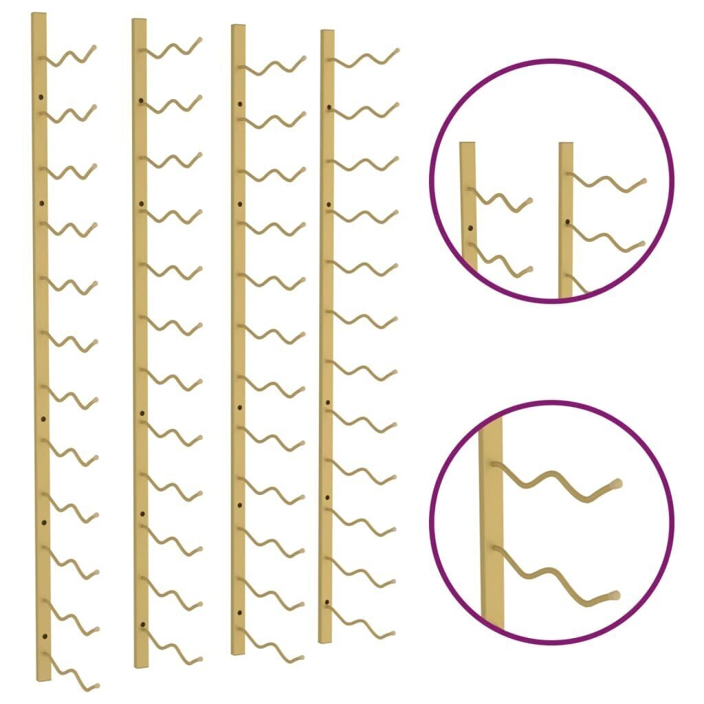 vidaXL sienas vīna pudeļu plaukti 24 pudelēm, 2 gab., zeltaina dzelzs cena un informācija | Virtuves piederumi | 220.lv