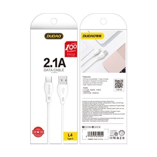 Dudao cable USB Type C 2.1A 1m white (L4T 1m white) cena un informācija | Savienotājkabeļi | 220.lv