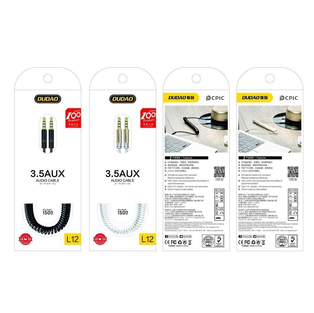 Dudao long stretchable cable AUX mini jack 3.5mm spring 150cm white (L12 white) cena un informācija | Savienotājkabeļi | 220.lv