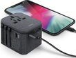 UNIQ Govern. network. Voyage World Adapter 33W + 2xUSB + PD 18W + QC 3.0 gray / charcoal gray (LITHOS Collective) цена и информация | Elektrības slēdži, rozetes | 220.lv