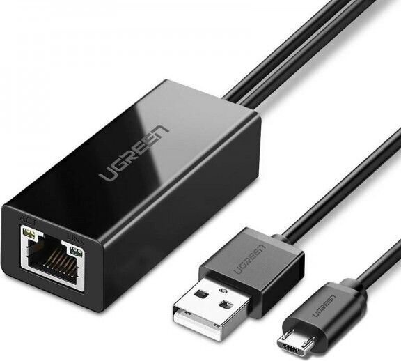 Ugreen external network adapter USB 100Mbps for Chromecast with 1m cable black (30985) цена и информация | Adapteri un USB centrmezgli | 220.lv