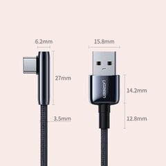 Угловой кабель Ugreen USB - USB Type C 5 A Quick Charge 3.0 SCP FCP, 0.5 м, черный (70282 US313) цена и информация | Кабели для телефонов | 220.lv