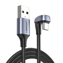 Кабель USB Type C угловой 1 м, 3 A, Ugreen Nylon Braided USB - для геймеров серый (70313) цена и информация | Кабели для телефонов | 220.lv