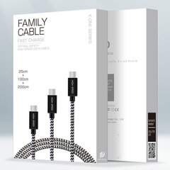 Dux Ducis K-ONE Series set 3x USB - USB Type C nylon cable (0.25 m, 1 m, 2 m) 2 A black цена и информация | Кабели для телефонов | 220.lv