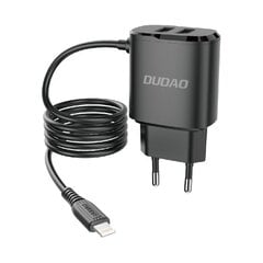 Зарядное устройство Dudao 2x USB со встроенным кабелем Lightning 12 Вт, черное цена и информация | Зарядные устройства для телефонов | 220.lv