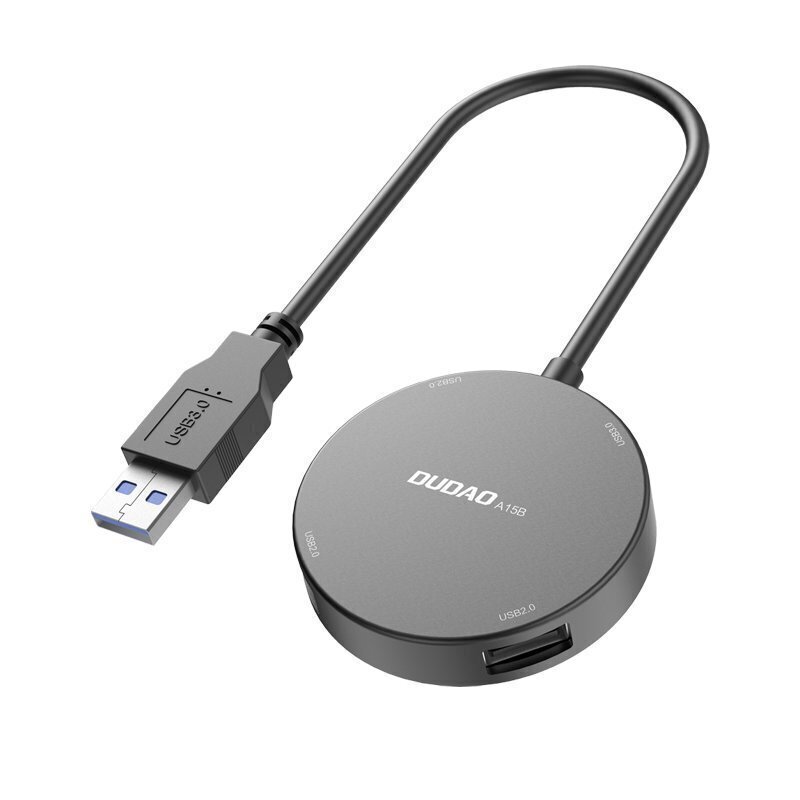 Dudao 4in1 USB - 1x USB 3.2 Gen 1 / 3x USB 2.0 HUB adapter splitter + cable black (A15B) cena un informācija | Adapteri un USB centrmezgli | 220.lv