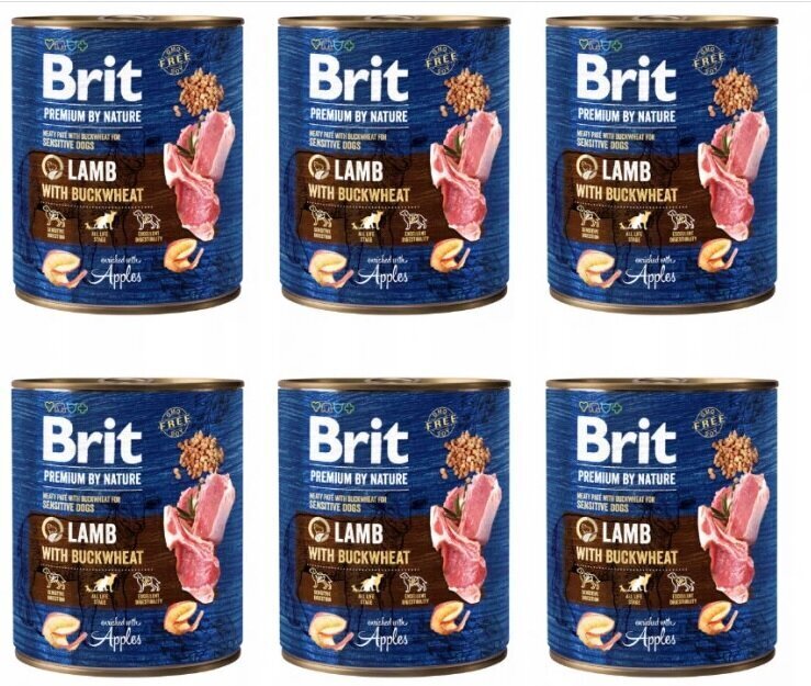 Brit Premium by Nature konservi suņiem Lamb with Buckwheat 6 X 800g cena un informācija | Konservi suņiem | 220.lv