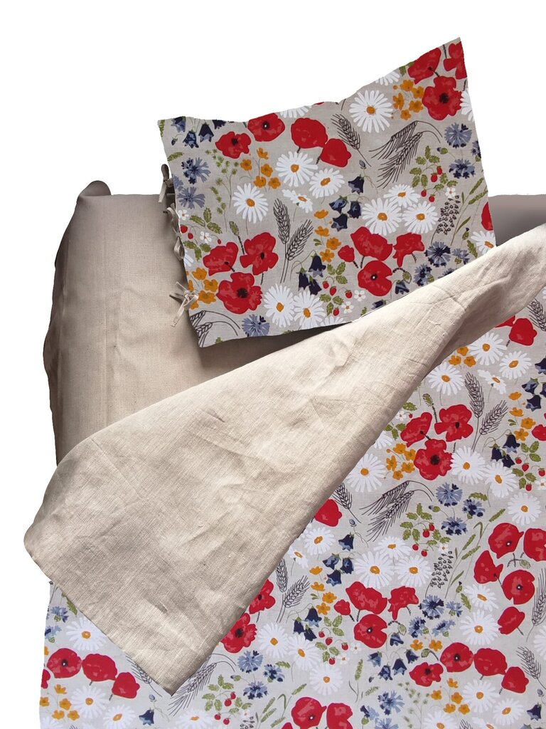 Gultas lina gultas veļa / pārvalks 150 x 200 cm ar spilvendrānu / ziedu magoņu rudzupuķu dizains цена и информация | Gultas veļas komplekti | 220.lv