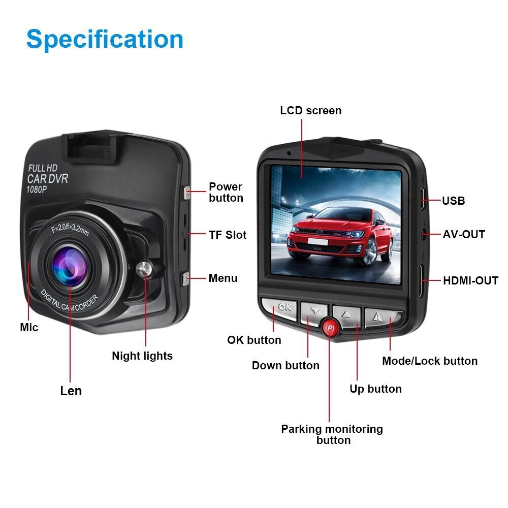 Videoreģistrātors Braukšanas Ierakstītājs 1080p Full HD Auto Kamera цена и информация | Auto video reģistratori | 220.lv