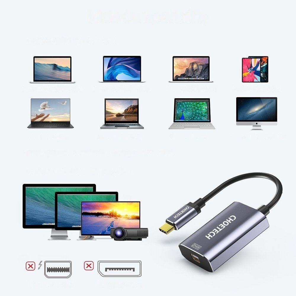 Choetech Unidirectional Cable Adapter from USB Type C to Mini DisplayPort 4K 60Hz gray (HUB-M06) cena un informācija | Adapteri un USB centrmezgli | 220.lv