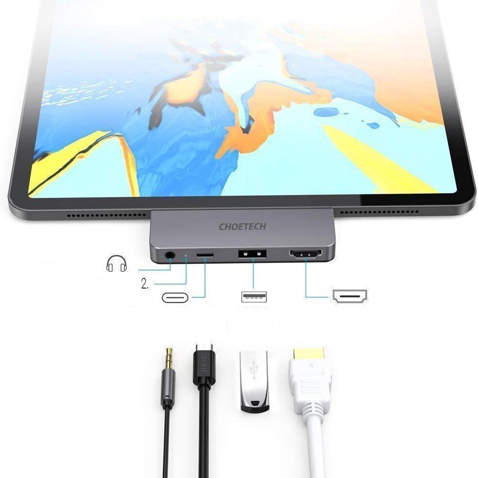 Choetech multifunctional USB HUB for Apple iPad Pro Typ C 4in1 60W PD black (HUB-M13) cena un informācija | Adapteri un USB centrmezgli | 220.lv