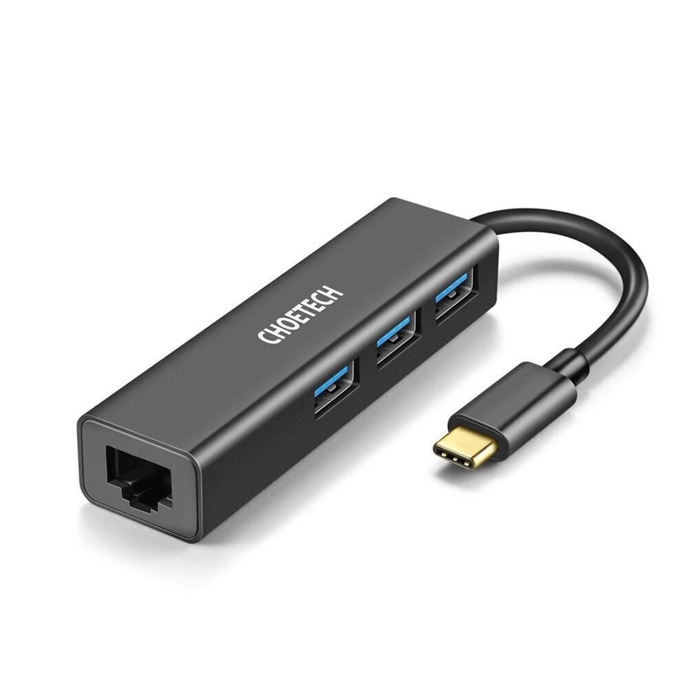 Choetech multifunctional HUB 4w1 USB Type C 3x USB 3.0 / Ethernet RJ-45 gray (HUB-U02BK) cena un informācija | Adapteri un USB centrmezgli | 220.lv