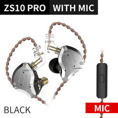 KZ Acoustics ZS10 Pro with microphone. Black in-ear earphones 3,5mm цена и информация | Наушники с микрофоном Asus H1 Wireless Чёрный | 220.lv