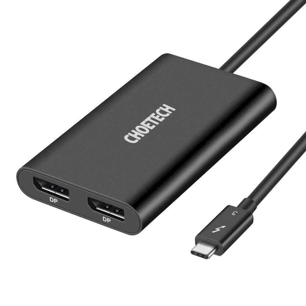 Choetech plug adapter USB Type C Thunderbolt 3 (40Gbps) - 2x DisplayPort 4K 60Hz black (HUB-D03) цена и информация | Adapteri un USB centrmezgli | 220.lv