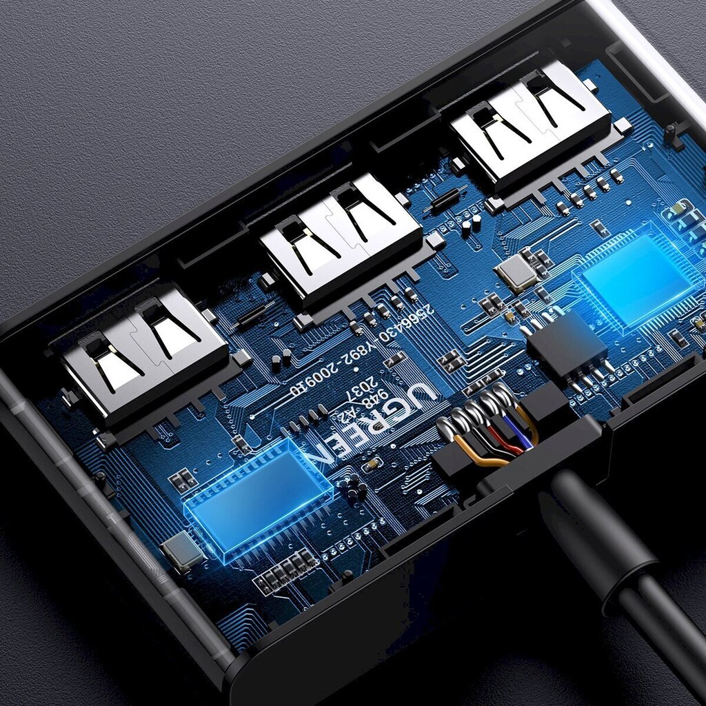 Ugreen switch adapter switch box USB 2 inputs - 3 outputs black (CM409) цена и информация | Adapteri un USB centrmezgli | 220.lv