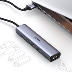 Ugreen multifunctional adapter HUB USB Type C - 3 x USB / Ethernet RJ-45 / USB Type C PD gray (CM475) цена и информация | Адаптеры и USB разветвители | 220.lv