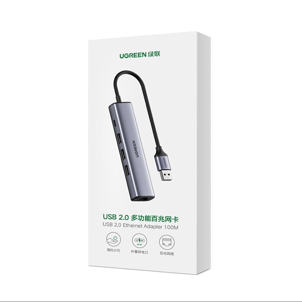 Ugreen multifunctional adapter HUB USB Type C - 3 x USB / Ethernet RJ-45 / USB Type C PD gray (CM475) цена и информация | Adapteri un USB centrmezgli | 220.lv