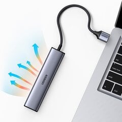 Ugreen multifunctional adapter HUB USB Type C - 3 x USB / Ethernet RJ-45 / USB Type C PD gray (CM475) цена и информация | Адаптеры и USB разветвители | 220.lv