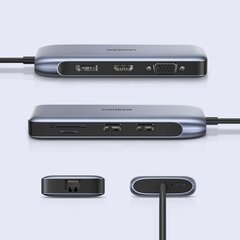 Ugreen multi-functional HUB 9in1 USB Type C - HDMI, DP, VGA, 2 x USB, RJ45 Ethernet, SD / TF card reader, USB Type C PD 100W gray (CM274) цена и информация | Адаптеры и USB разветвители | 220.lv