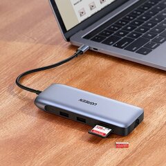 Ugreen multi-functional HUB 9in1 USB Type C - HDMI, DP, VGA, 2 x USB, RJ45 Ethernet, SD / TF card reader, USB Type C PD 100W gray (CM274) cena un informācija | Adapteri un USB centrmezgli | 220.lv