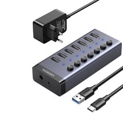 UGREEN Hub 7in1 USB-C, 7x USB-A 3.0 12V 2A (black) cena un informācija | Adapteri un USB centrmezgli | 220.lv