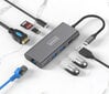 HUB ADAPTERIS USB-C 9W1 HDMI 4K USB 3.0 SD Fast Ethernet RJ45 SD, micro SD, Power Delivery 100W, Macbook Air Pro M1, Samsung DEX цена и информация | Adapteri un USB centrmezgli | 220.lv