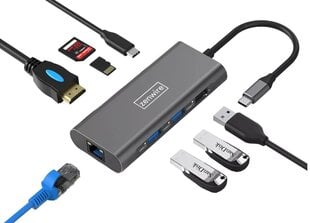 HUB ADAPTERIS USB-C 9W1 HDMI 4K USB 3.0 SD Fast Ethernet RJ45 SD, micro SD, Power Delivery 100W, Macbook Air Pro M1, Samsung DEX cena un informācija | Adapteri un USB centrmezgli | 220.lv