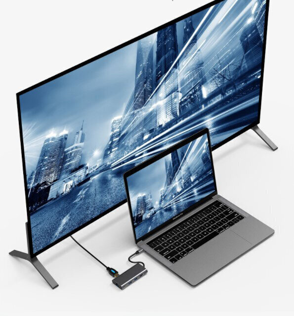 HUB ADAPTERIS USB-C 9W1 HDMI 4K USB 3.0 SD Fast Ethernet RJ45 SD, micro SD, Power Delivery 100W, Macbook Air Pro M1, Samsung DEX cena un informācija | Adapteri un USB centrmezgli | 220.lv