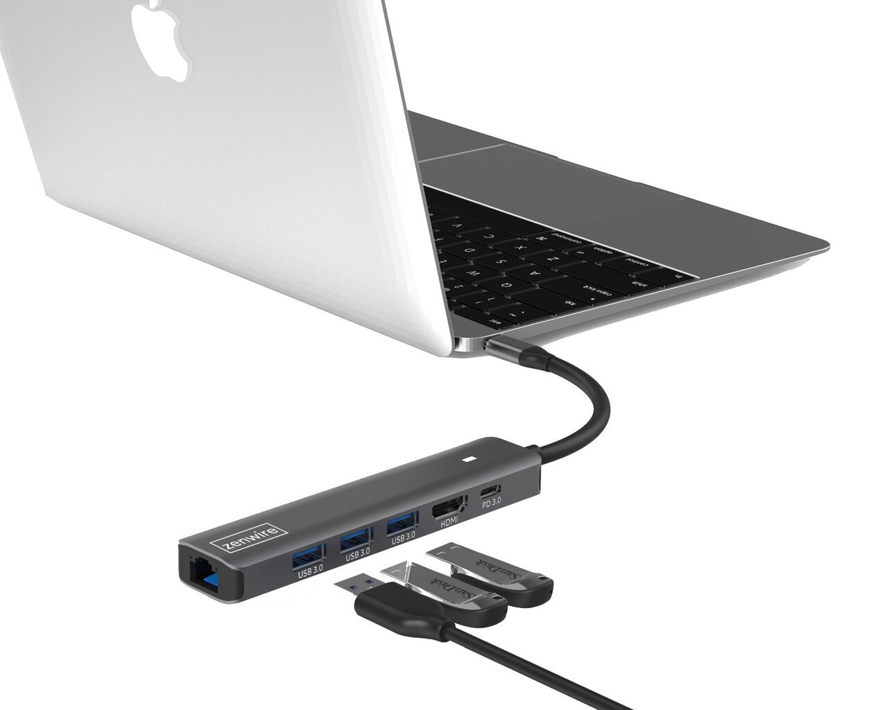 HUB USB-C adapteris 7W1 Zenwire HDMI 4K USB Gigabit Ethernet RJ45 1000 Mbps M1 cena un informācija | Adapteri un USB centrmezgli | 220.lv