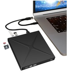 Ārējais pārnēsājamais DVD CD RW diskdzinis USB-C USB 3.0 HUB Zenwire 4in1 SD karšu lasītājs cena un informācija | Diskdziņi | 220.lv