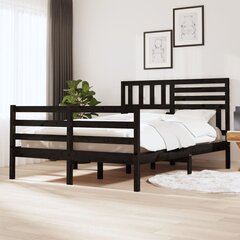 vidaXL gultas rāmis, melns, priedes masīvkoks, 135x190 cm цена и информация | Кровати | 220.lv