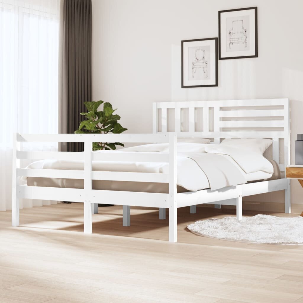 vidaXL gultas rāmis, balts, masīvkoks, 140x200 cm cena un informācija | Gultas | 220.lv