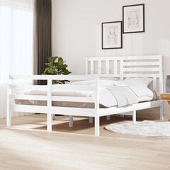 vidaXL gultas rāmis, balts, masīvkoks, 150x200 cm цена и информация | Кровати | 220.lv