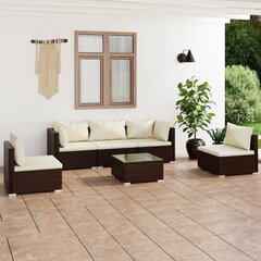 Садовый комплект мебели с подушками, 6 частей, коричневый цена и информация | Комплекты уличной мебели | 220.lv