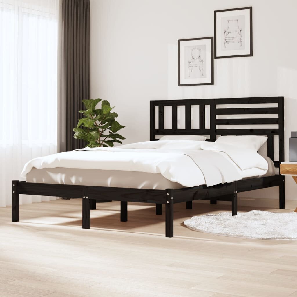 vidaXL gultas rāmis, priedes masīvkoks, melns, 120x190 cm, 4FT cena un informācija | Gultas | 220.lv