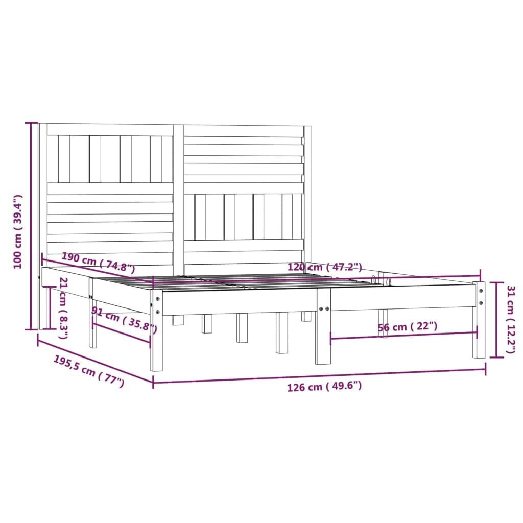 vidaXL gultas rāmis, priedes masīvkoks, melns, 120x190 cm, 4FT cena un informācija | Gultas | 220.lv