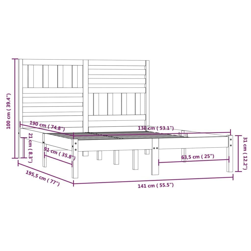 vidaXL gultas rāmis, priedes masīvkoks, melns, 135x190 cm, 4FT6 cena un informācija | Gultas | 220.lv