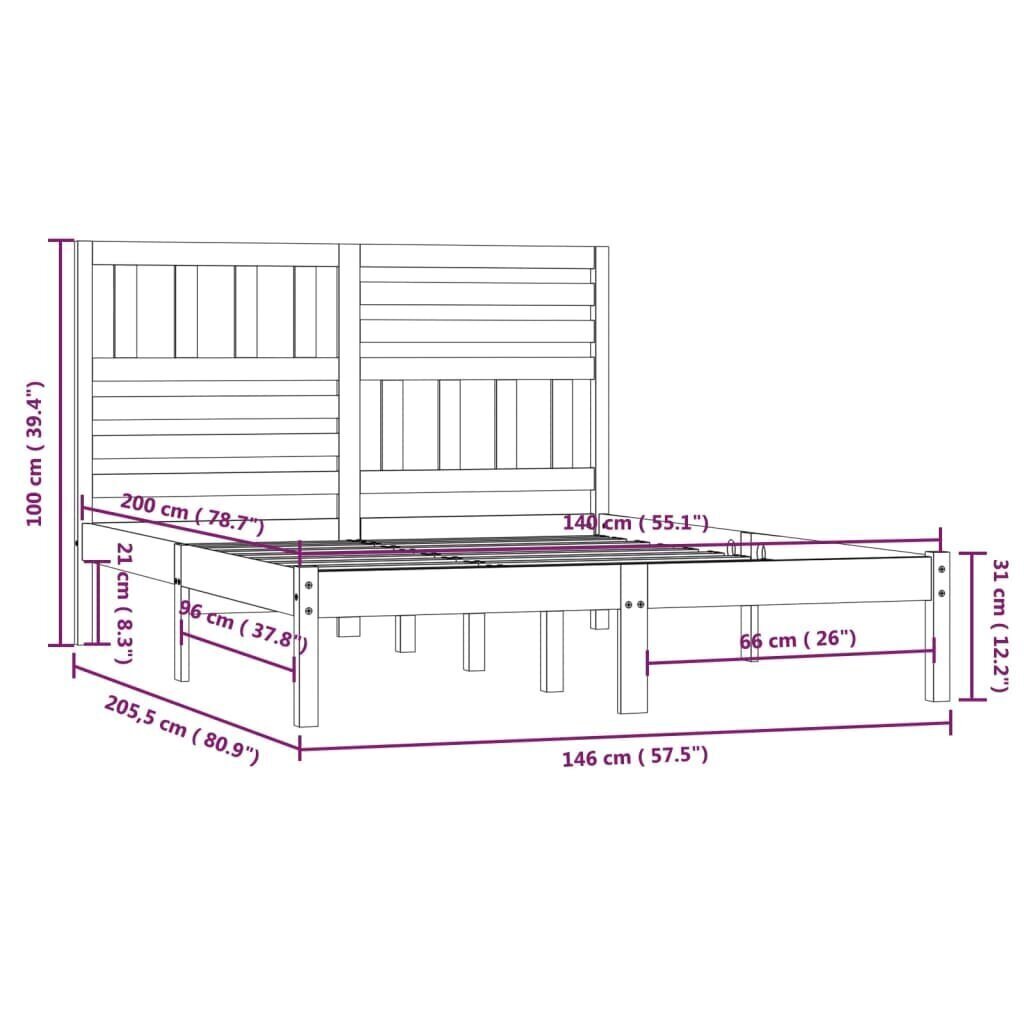 vidaXL gultas rāmis, priedes masīvkoks, melns, 140x200 cm cena un informācija | Gultas | 220.lv