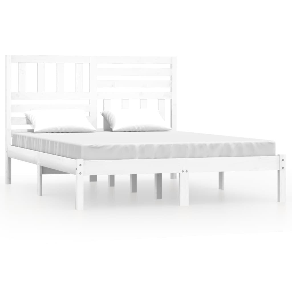 vidaXL gultas rāmis, priedes masīvkoks, balts, 150x200 cm, 5FT цена и информация | Gultas | 220.lv