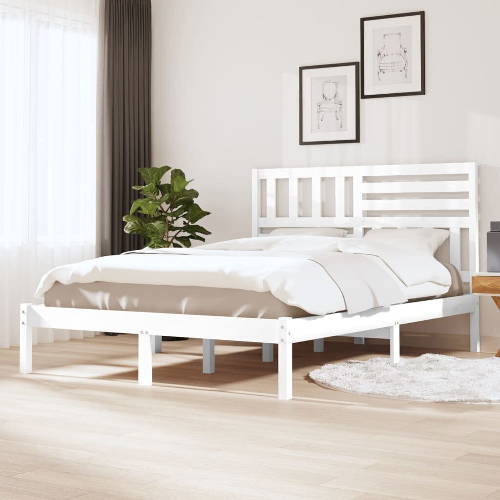 vidaXL gultas rāmis, priedes masīvkoks, balts, 150x200 cm, 5FT цена и информация | Gultas | 220.lv