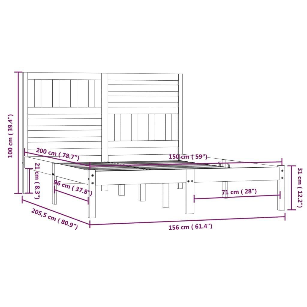 vidaXL gultas rāmis, priedes masīvkoks, melns, 150x200 cm, 5FT cena un informācija | Gultas | 220.lv