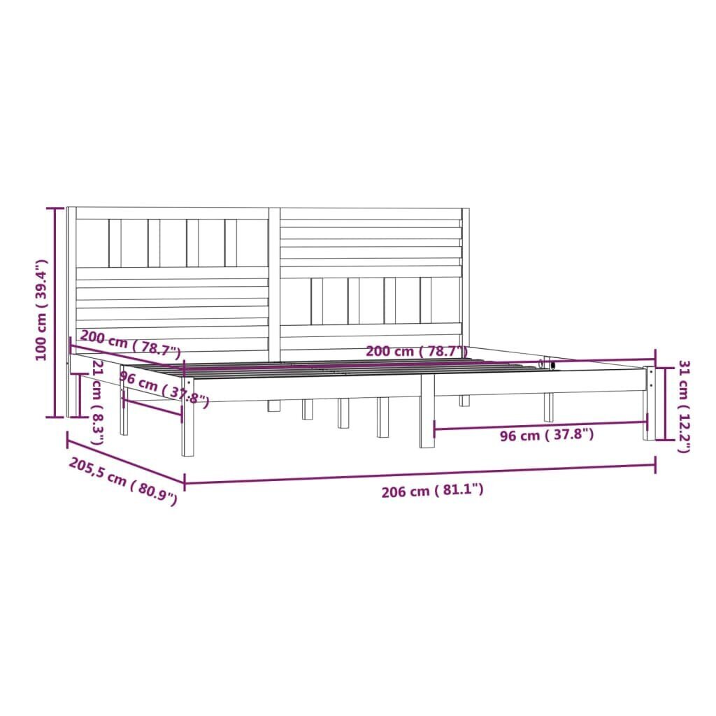 vidaXL gultas rāmis, priedes masīvkoks, 200x200 cm cena un informācija | Gultas | 220.lv