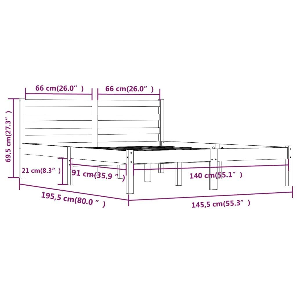 vidaXL gultas rāmis, priedes masīvkoks, 140x190 cm цена и информация | Gultas | 220.lv