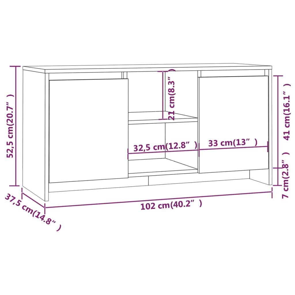 vidaXL TV skapītis, pelēcīgs ozolkoks, 102x37,5x52,5 cm, skaidu plātne cena un informācija | TV galdiņi | 220.lv