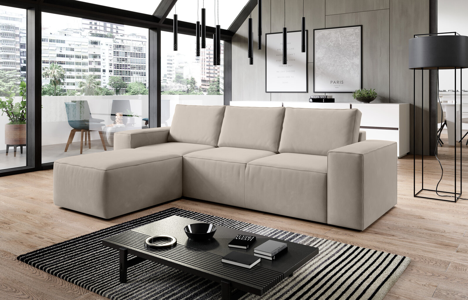 Stūra dīvāns NORE Silla Sola 18, smilškrāsas cena un informācija | Stūra dīvāni | 220.lv