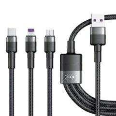 XO kabelis NB-Q191 3w1 USB - Lightning + USB-C + microUSB 1,2 m 40W, melns cena un informācija | Savienotājkabeļi | 220.lv