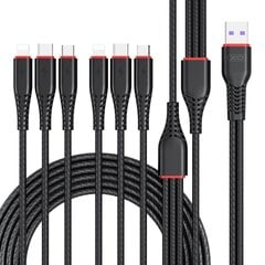 XO cable NB196 6in1 USB - 2x Lightning + USB-C + microUSB 1,2m 3,5A / 2m 2,5A black цена и информация | Кабели для телефонов | 220.lv